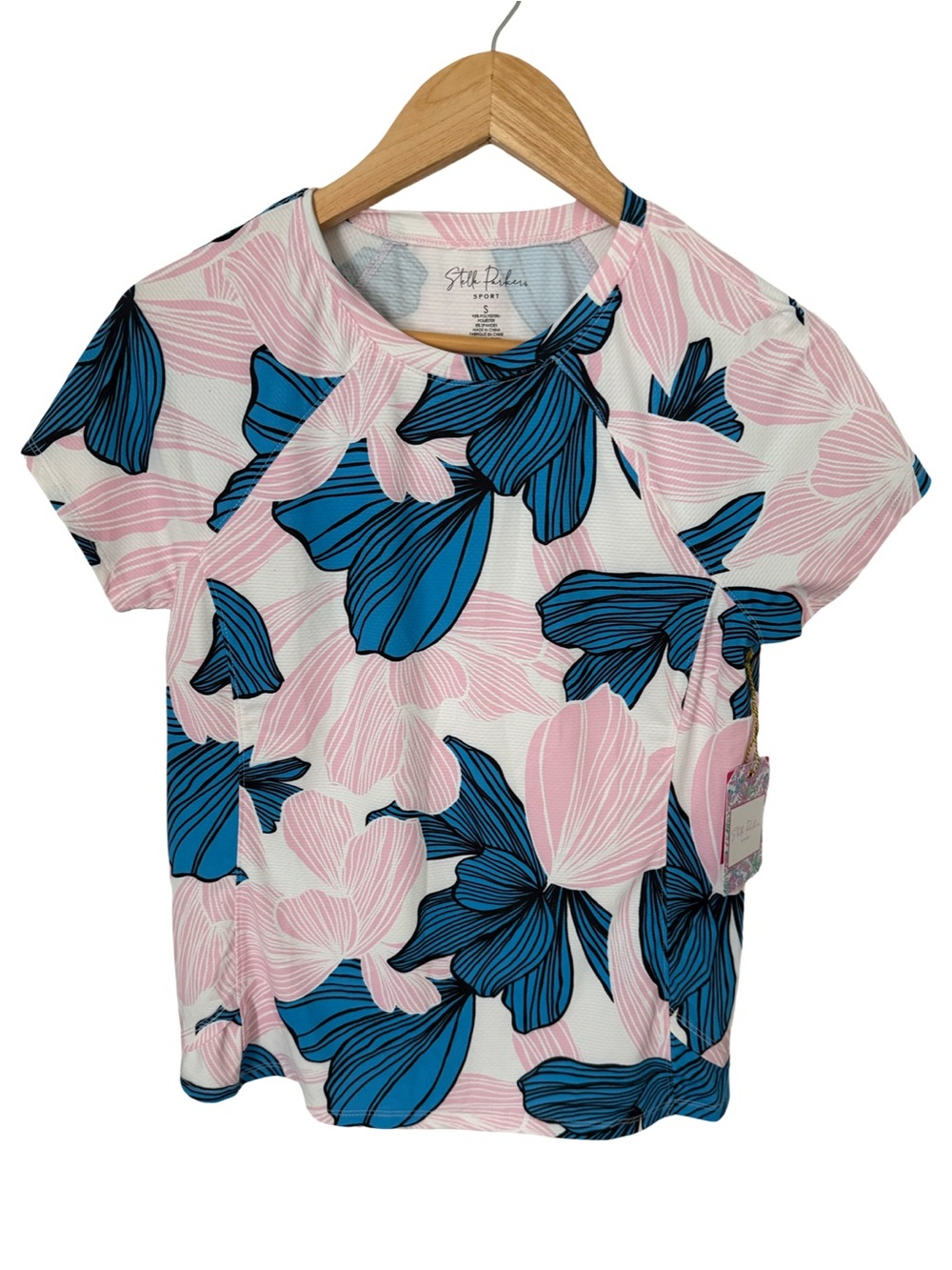 Stella Parker Sport Short Sleeve Floral Athletic Active Top NWT Size S